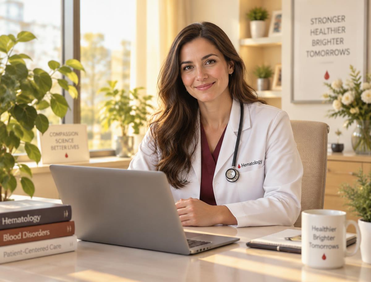 Profesional de hematología en su consultorio